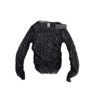 NWT Sans Souci Long Sleeve Black Sheer Sequin Top